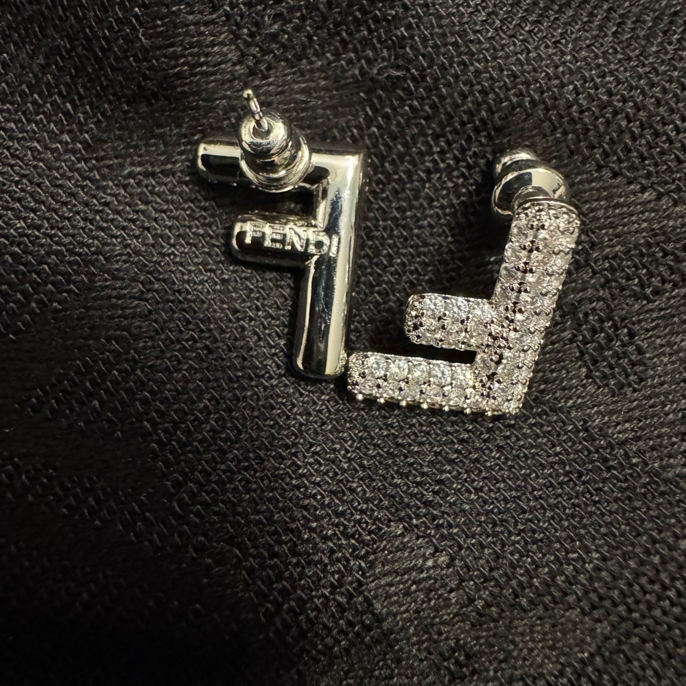 Fendi FF Sleek Silver Earrings with Intricate Detailing - Picture 3 of 4